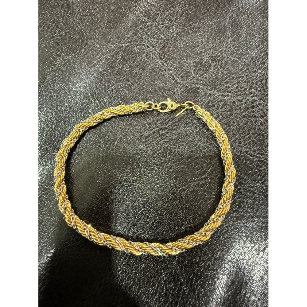 Monet Vintage Two Tone Gold Silver Rope Chain Bracelet Twisted Braided Link